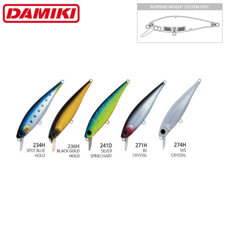 DMK-STR90SP-colours-03 Damiki STRIKER-90SP 9CM, 10.5Gr (Suspending), 236H (Black Gold Holo) - imagine 1