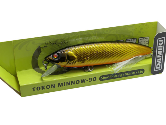 Damiki TOKON MINNOW-90SF 9CM, 13Gr (Slow Floating), 236H (Black Gold Holo) - imagine 9