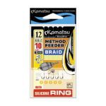 Kamatsu carlige pentru Method Feeder + Silicone Ring model Sensei #6 legate cu fir textil 10cm (5buc/plic) – carlige debarbetate - imagine 4